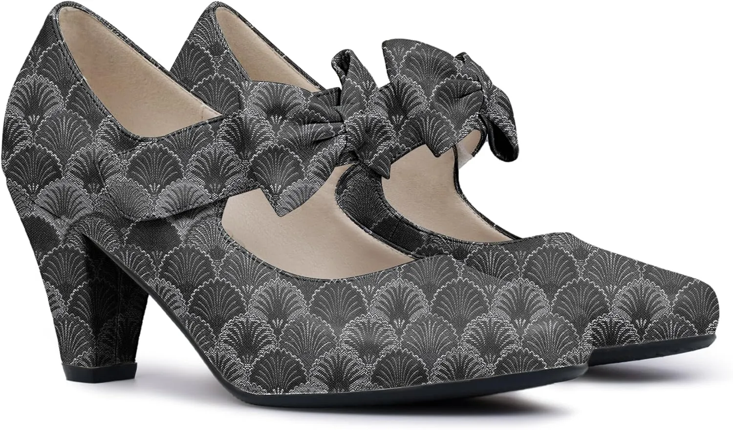 Women's Vintage Bow Round Toe Block High Heel Ankle Strap Cute Mary Janes Pumps
