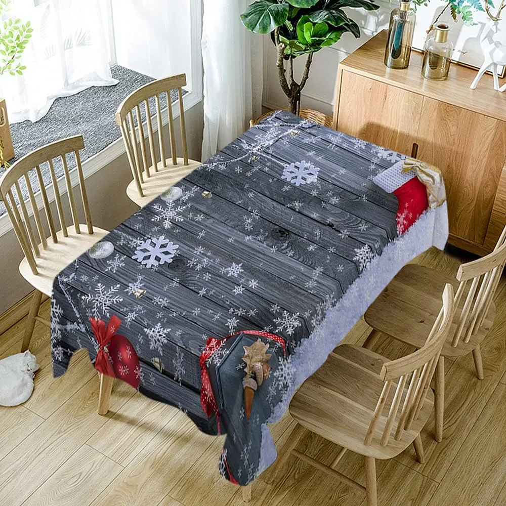 WONDERTIFY Christmas Table Cloth Decorative Branches Santa Boot Gift Bag Balls Wooden Planks New Year Winter Water Resistance Microfiber Tablecloth, Decorative Table Cover Grey 52X70 Inch