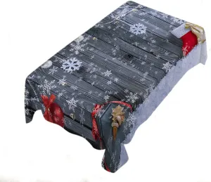 WONDERTIFY Christmas Table Cloth Decorative Branches Santa Boot Gift Bag Balls Wooden Planks New Year Winter Water Resistance Microfiber Tablecloth, Decorative Table Cover Grey 52X70 Inch