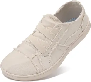 XIHALOOK Women's Canvas Slip-on Shoes Casual Walking Sneakers Wide Toe Barefoot Zero Drop Minimalist Loafer