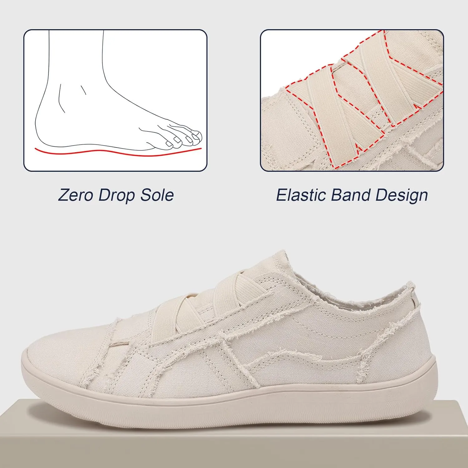 XIHALOOK Women's Canvas Slip-on Shoes Casual Walking Sneakers Wide Toe Barefoot Zero Drop Minimalist Loafer