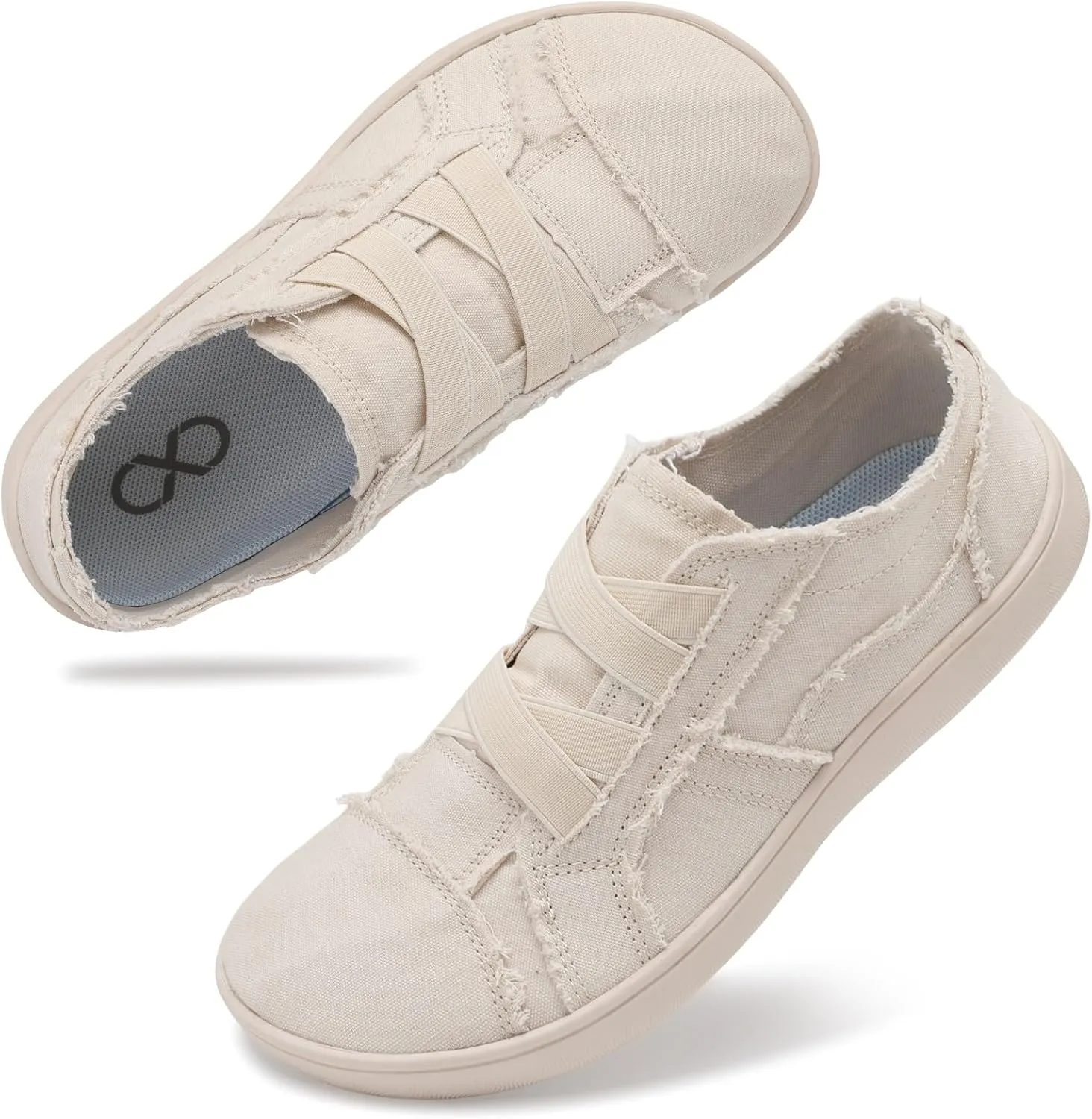 XIHALOOK Women's Canvas Slip-on Shoes Casual Walking Sneakers Wide Toe Barefoot Zero Drop Minimalist Loafer