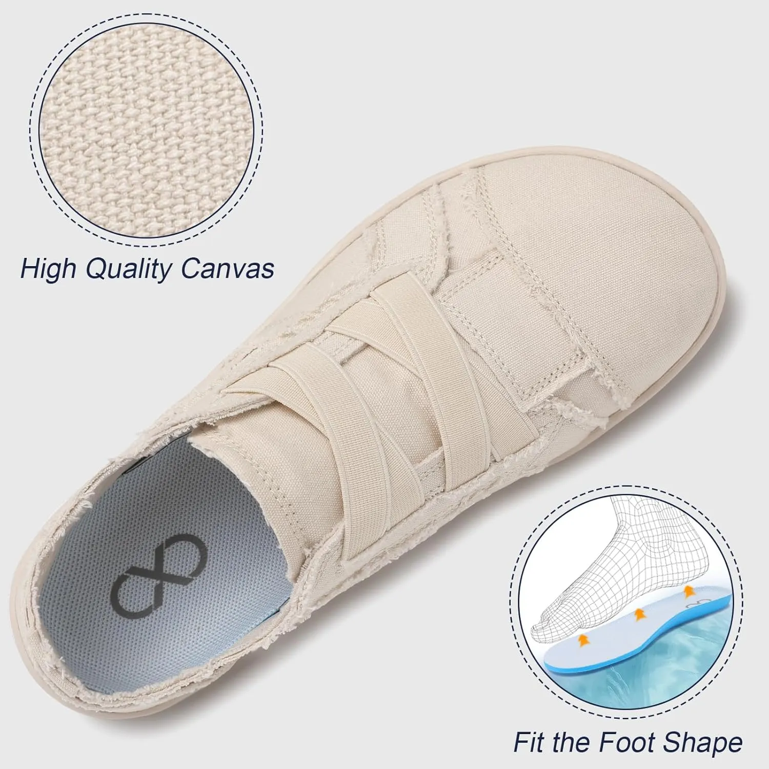 XIHALOOK Women's Canvas Slip-on Shoes Casual Walking Sneakers Wide Toe Barefoot Zero Drop Minimalist Loafer