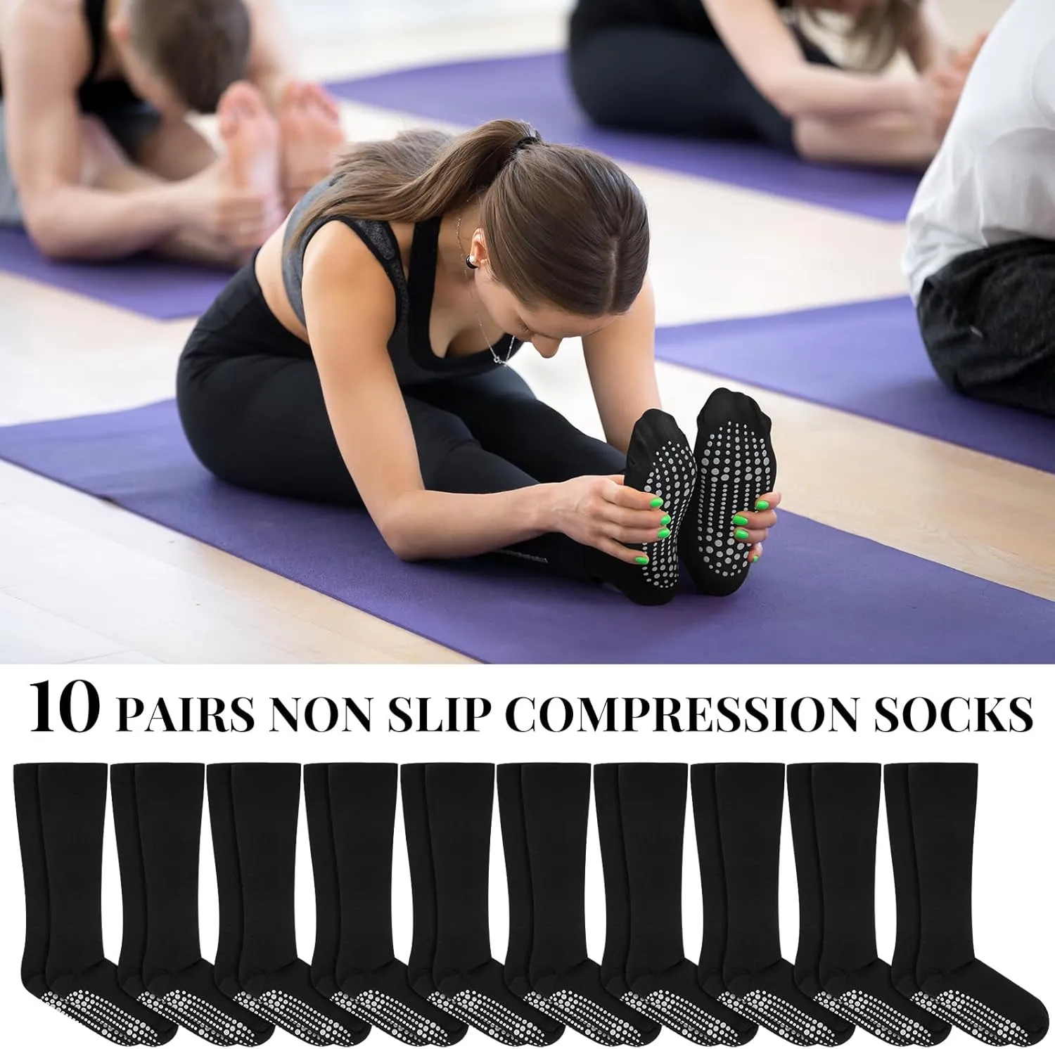 Xtinmee 6 Pairs Compression Socks for Women Men 20-30 mmHg Anti Skid Hospital Compression Sock with Non Slip Grips for Safety