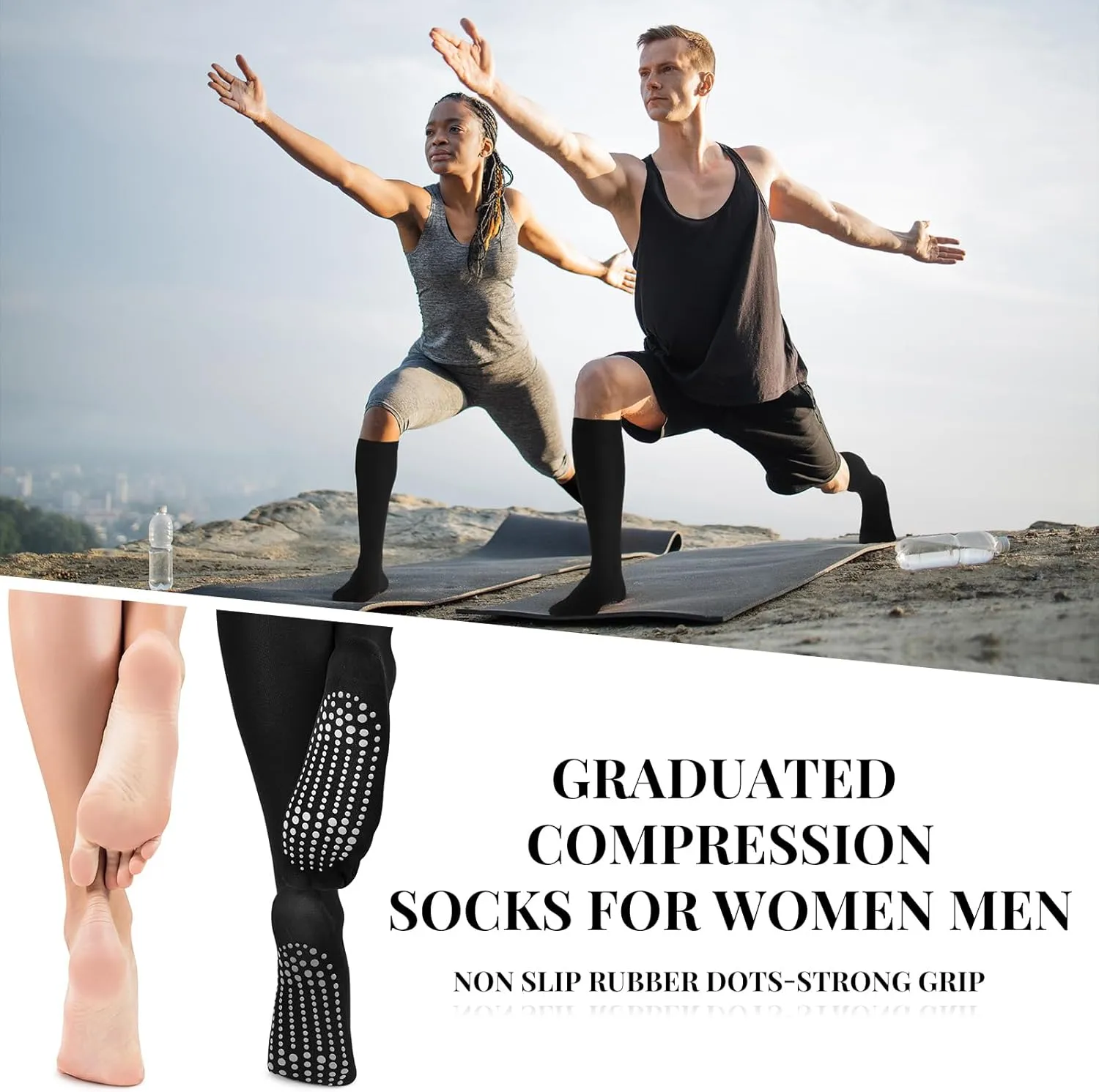 Xtinmee 6 Pairs Compression Socks for Women Men 20-30 mmHg Anti Skid Hospital Compression Sock with Non Slip Grips for Safety