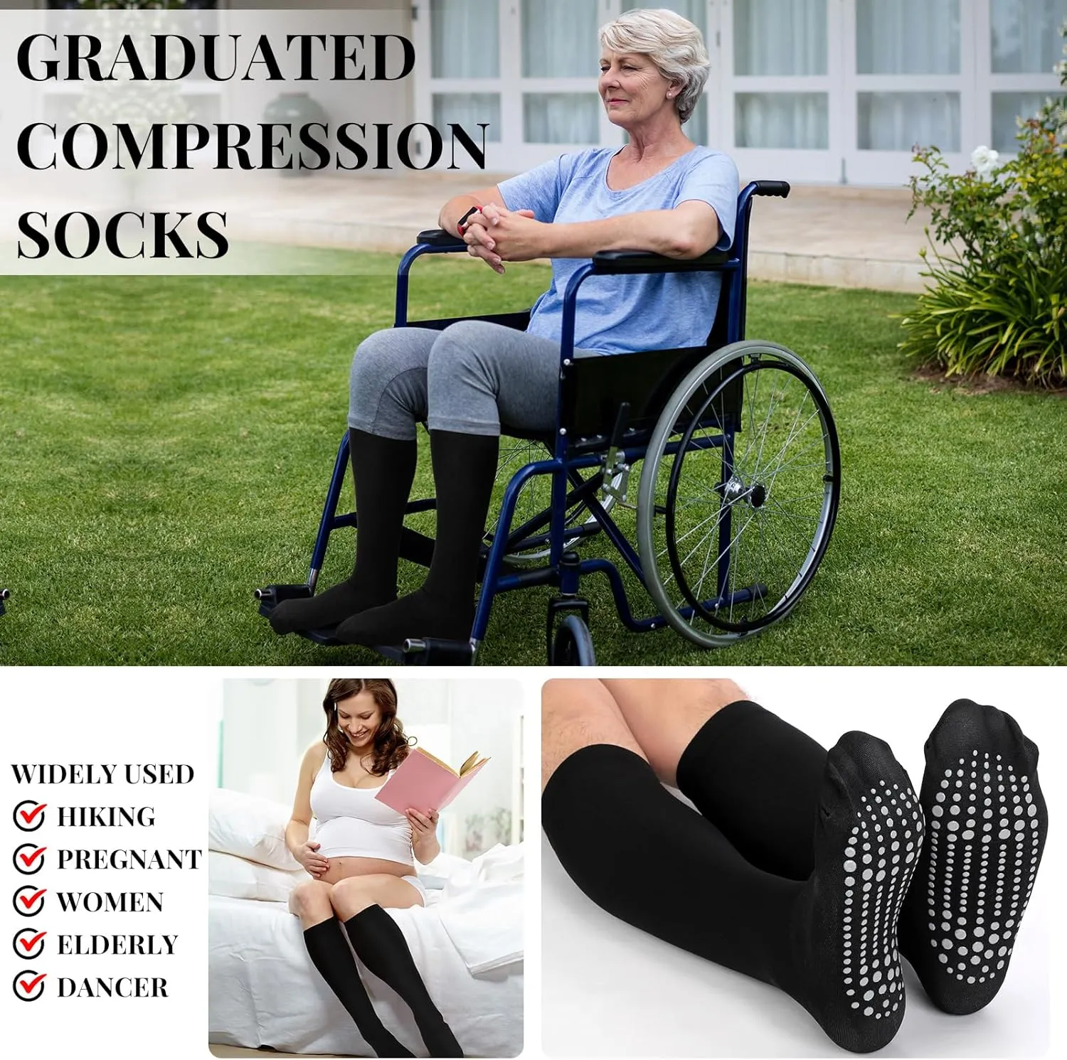 Xtinmee 6 Pairs Compression Socks for Women Men 20-30 mmHg Anti Skid Hospital Compression Sock with Non Slip Grips for Safety