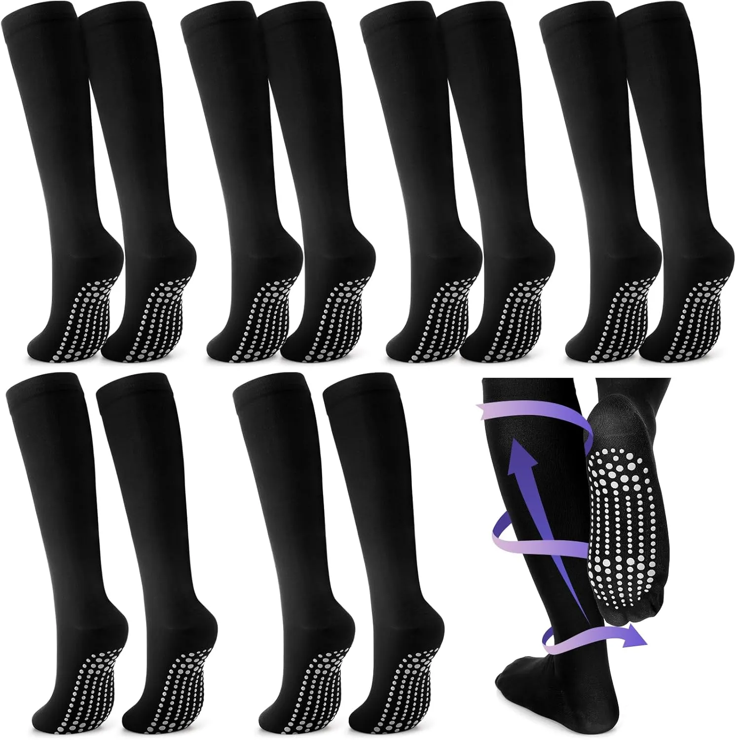 Xtinmee 6 Pairs Compression Socks for Women Men 20-30 mmHg Anti Skid Hospital Compression Sock with Non Slip Grips for Safety