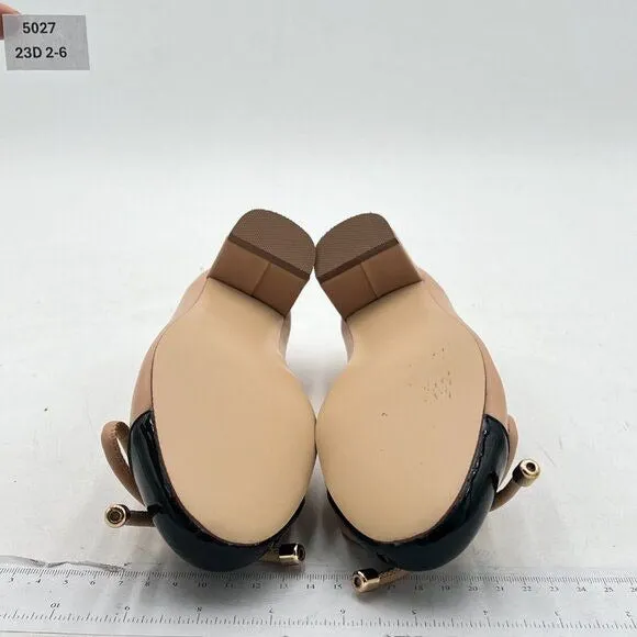 XYD Nude Round Cap Toe Slip on Pumps Chunky Low Heel Bows Loafers Date Shoes