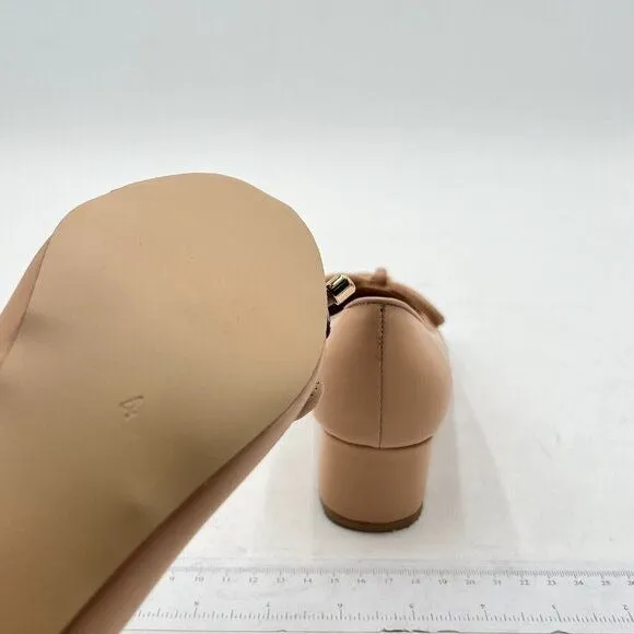 XYD Nude Round Cap Toe Slip on Pumps Chunky Low Heel Bows Loafers Date Shoes
