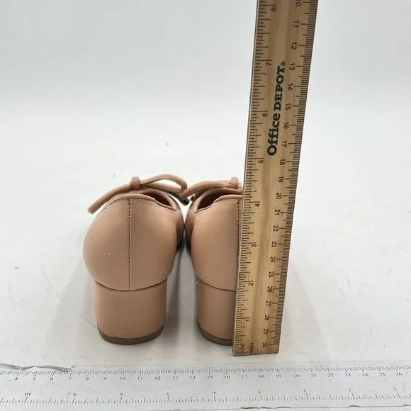 XYD Nude Round Cap Toe Slip on Pumps Chunky Low Heel Bows Loafers Date Shoes