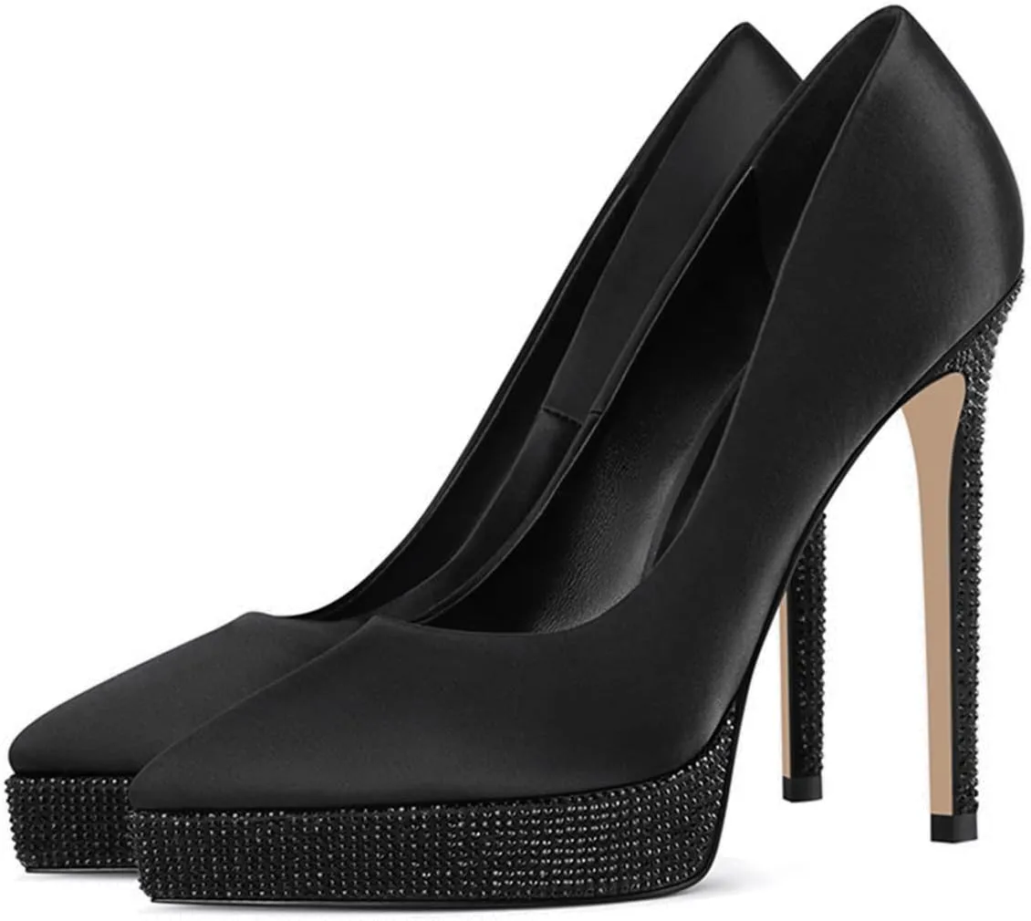 XYD Trendy Platform High Heels for Women Pointed Toe Stilettos Classic Slip On Pumps Evening Party Formal Shoes