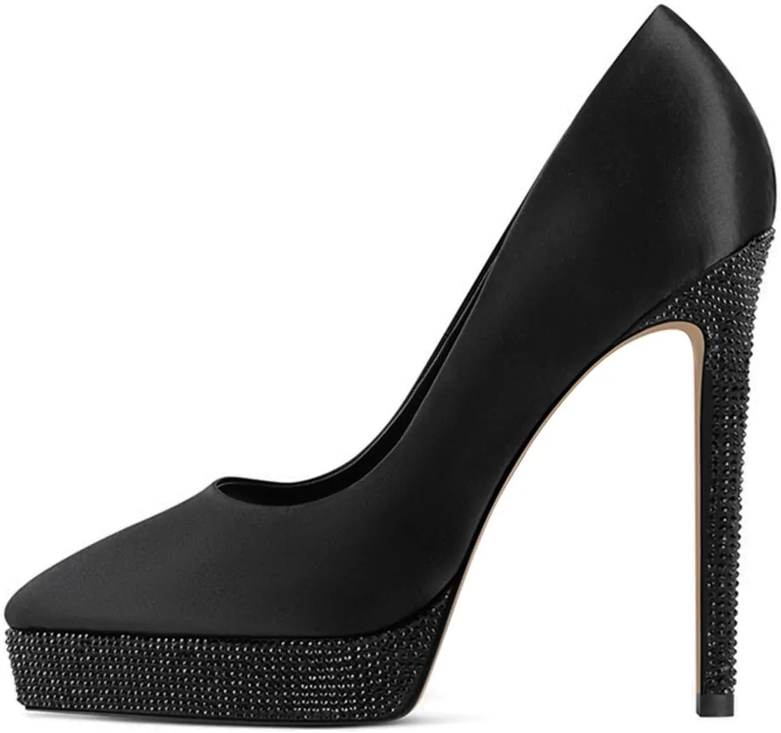 XYD Trendy Platform High Heels for Women Pointed Toe Stilettos Classic Slip On Pumps Evening Party Formal Shoes