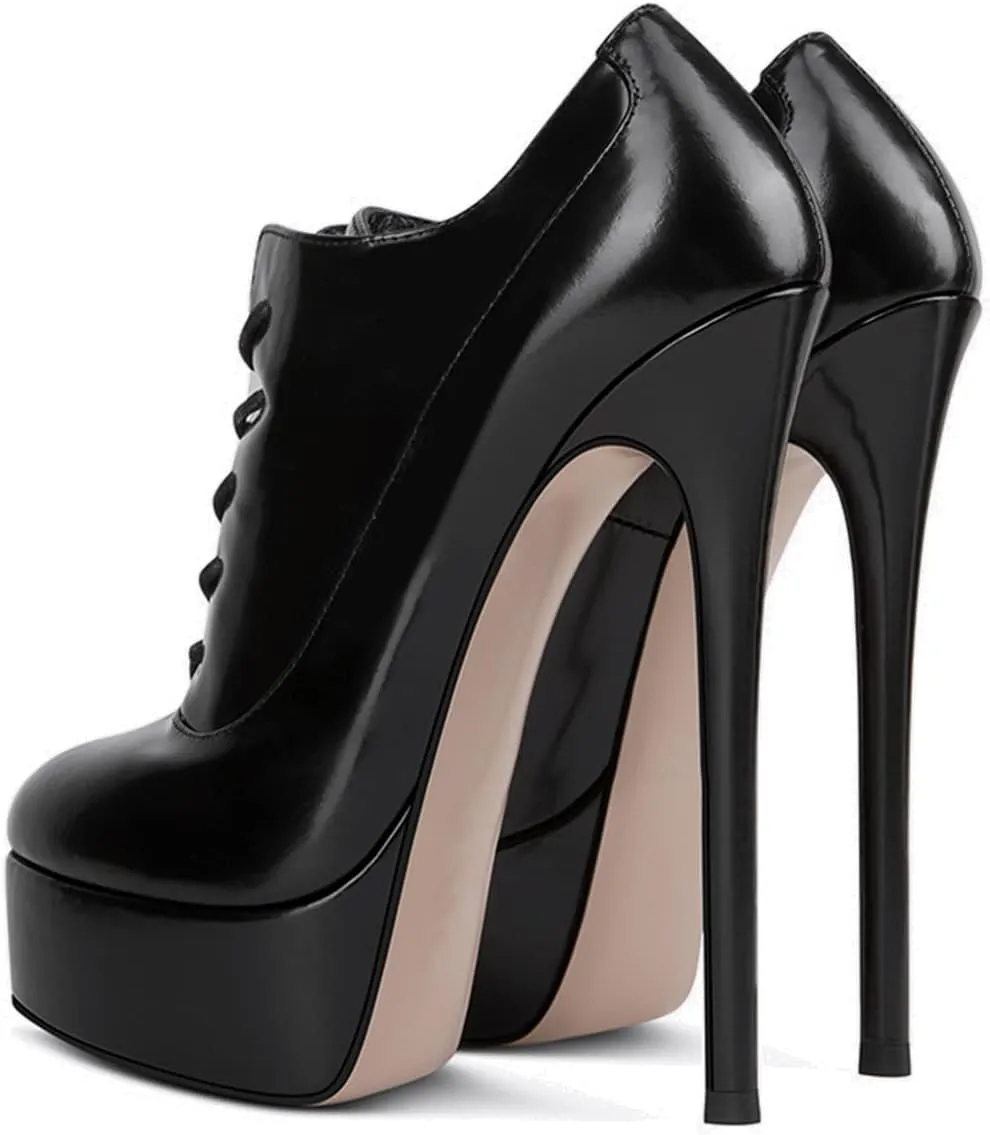 XYD Women Autumn Round Toe Platform Lace Up Ankle Stiletto High Heels Fashion Strappy Pumps Ladies Night Club Party Evening Prom Dress Shoes