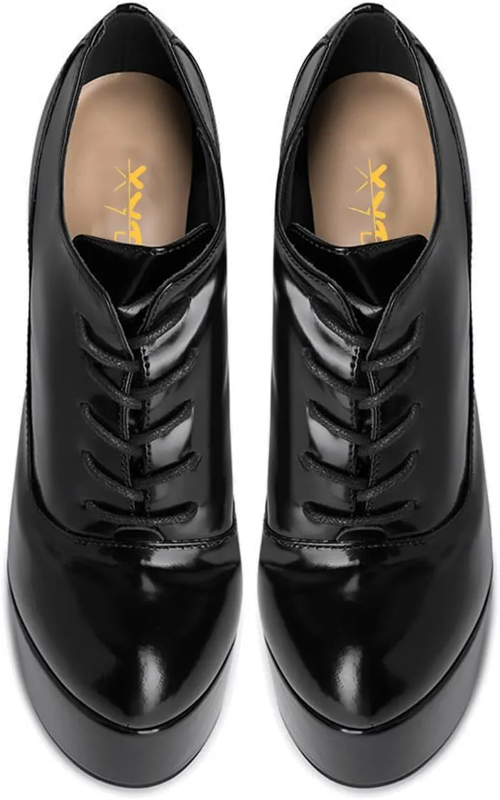 XYD Women Autumn Round Toe Platform Lace Up Ankle Stiletto High Heels Fashion Strappy Pumps Ladies Night Club Party Evening Prom Dress Shoes