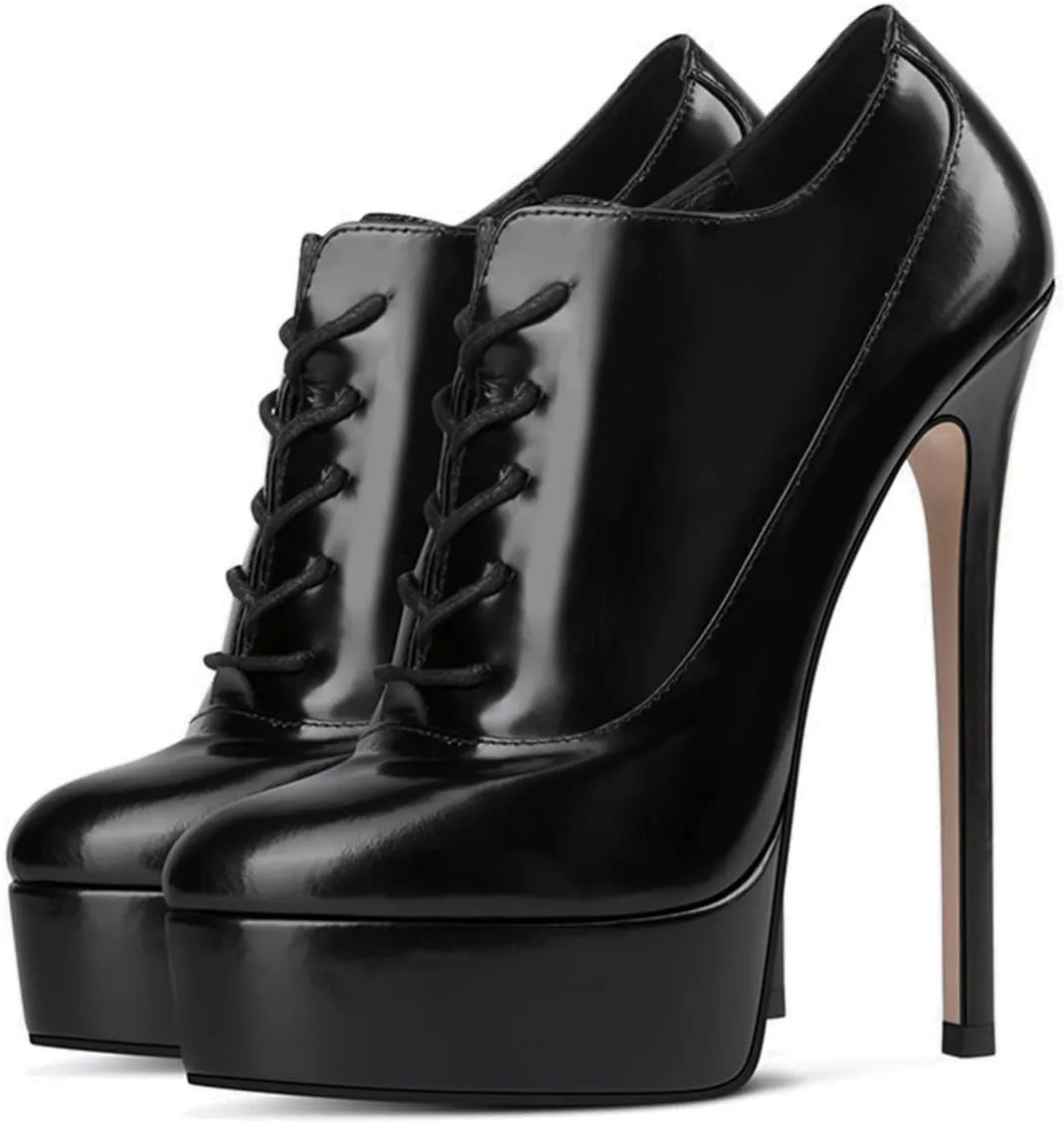 XYD Women Autumn Round Toe Platform Lace Up Ankle Stiletto High Heels Fashion Strappy Pumps Ladies Night Club Party Evening Prom Dress Shoes