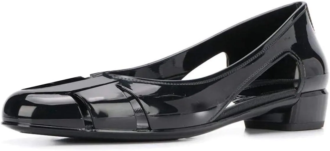XYD Women Chic Slip On Mirror Pumps Round Closed Toe Cut Out Low Heels Marry Jane Slide Comfort Casual Flats Shoes