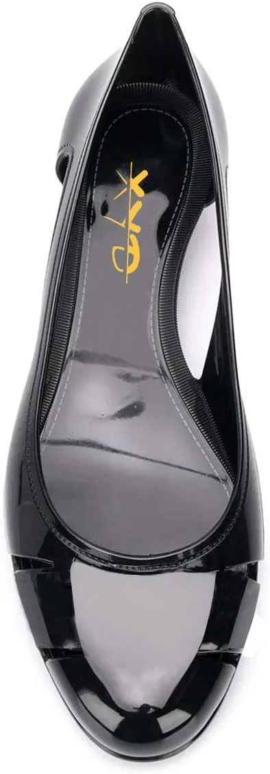 XYD Women Chic Slip On Mirror Pumps Round Closed Toe Cut Out Low Heels Marry Jane Slide Comfort Casual Flats Shoes