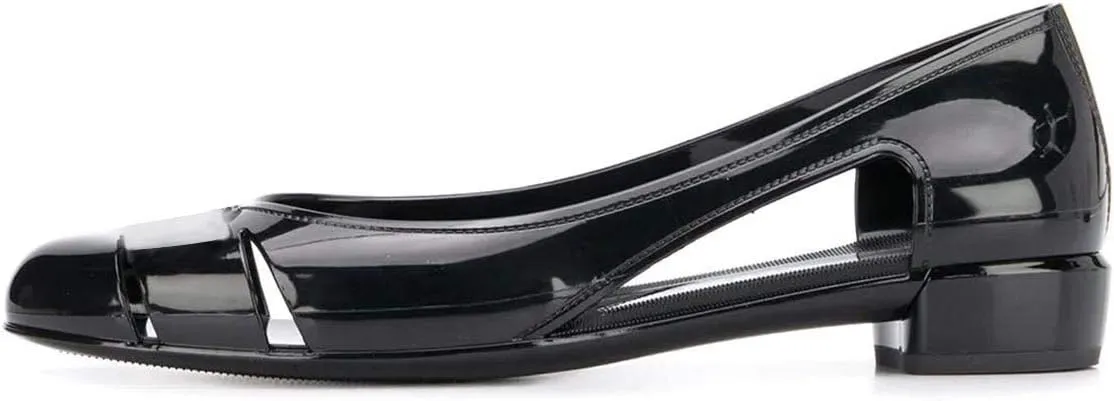 XYD Women Chic Slip On Mirror Pumps Round Closed Toe Cut Out Low Heels Marry Jane Slide Comfort Casual Flats Shoes