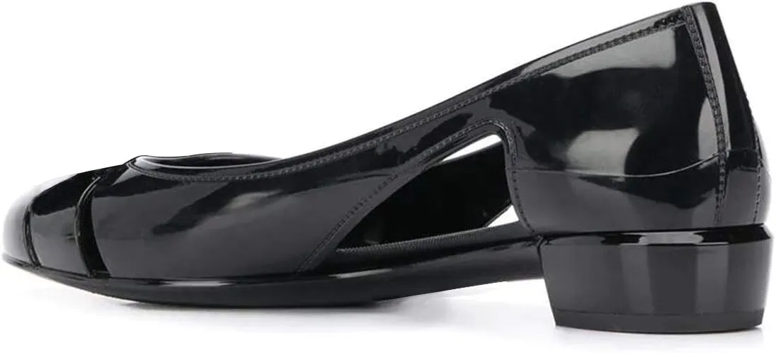 XYD Women Chic Slip On Mirror Pumps Round Closed Toe Cut Out Low Heels Marry Jane Slide Comfort Casual Flats Shoes