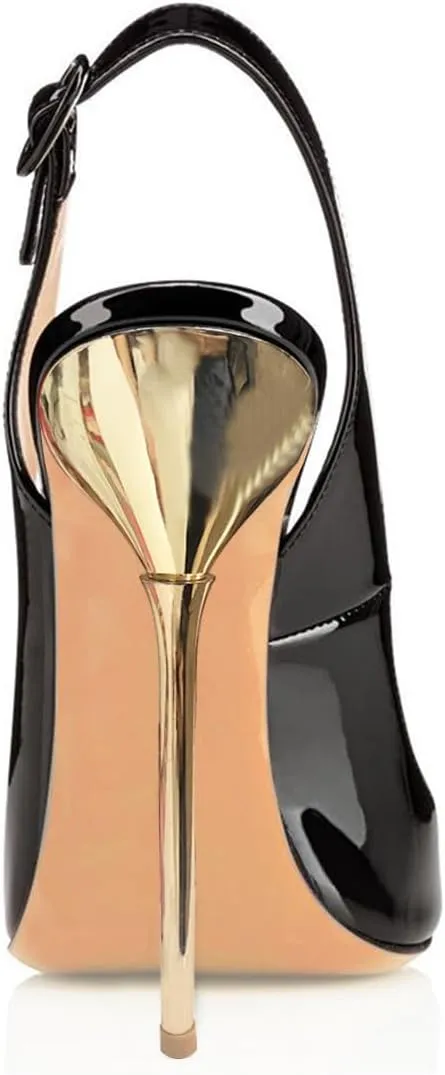 XYD Women Classic Peep Open Toe Pumps Slingback Metal Stiletto Heels 12CM Slip On Event Party Pumps Shoes
