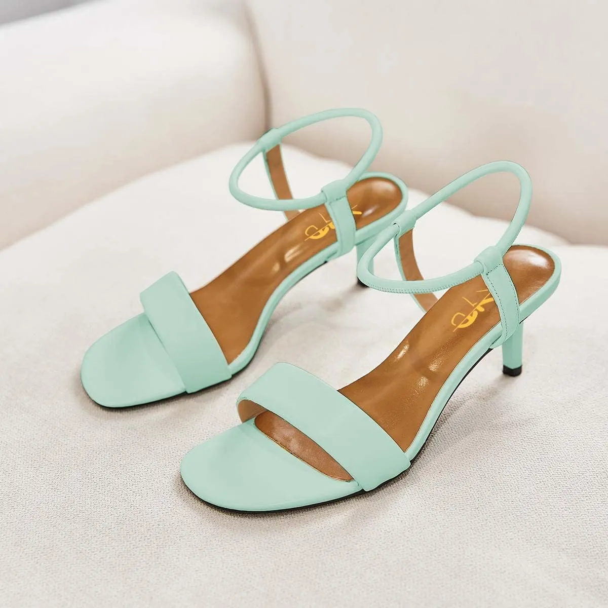XYD Women Comfy Mid Low Heel Sandals Open Round Toe Ankle Strap Pull On Pumps Summer Casual Walking Dressy Party Shoes