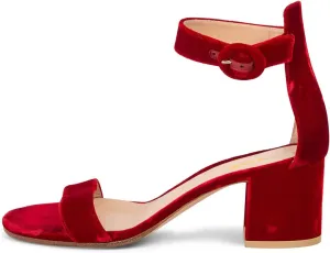 XYD Women Girls Velvet Open Toe Strappy Mid Block Heel Sandal Pumps Ankle Strap with Buckle Summer Daily Dress Shoes