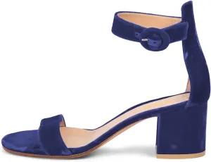 XYD Women Girls Velvet Open Toe Strappy Mid Block Heel Sandal Pumps Ankle Strap with Buckle Summer Daily Dress Shoes