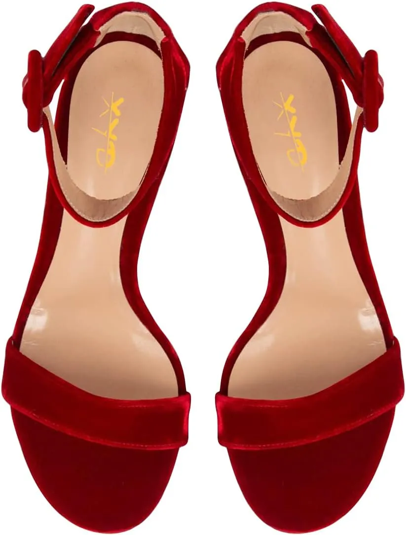 XYD Women Girls Velvet Open Toe Strappy Mid Block Heel Sandal Pumps Ankle Strap with Buckle Summer Daily Dress Shoes