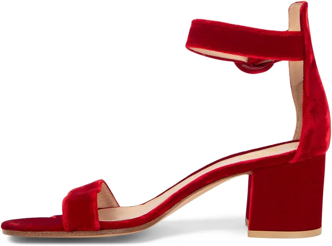 XYD Women Girls Velvet Open Toe Strappy Mid Block Heel Sandal Pumps Ankle Strap with Buckle Summer Daily Dress Shoes