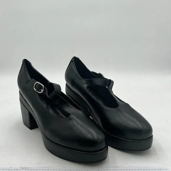 YDN Black T-Strap Pumps Platforms Loafer Round Toe Low Block Heel Mary Jane Shoe