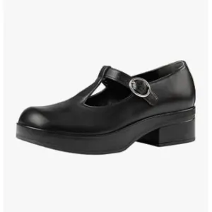 YDN Black T-Strap Pumps Platforms Loafer Round Toe Low Block Heel Mary Jane Shoe