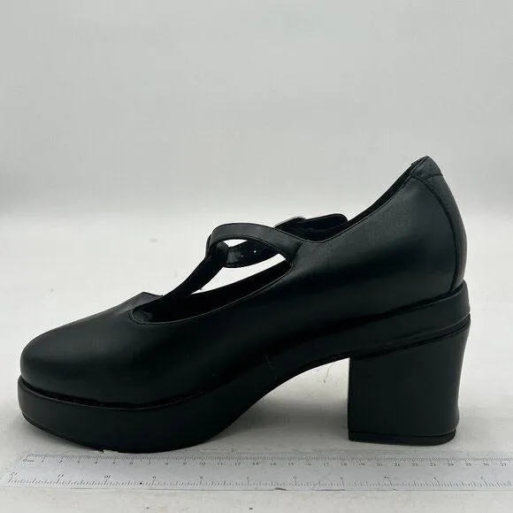 YDN Black T-Strap Pumps Platforms Loafer Round Toe Low Block Heel Mary Jane Shoe