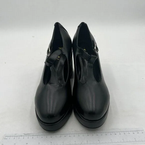 YDN Black T-Strap Pumps Platforms Loafer Round Toe Low Block Heel Mary Jane Shoe